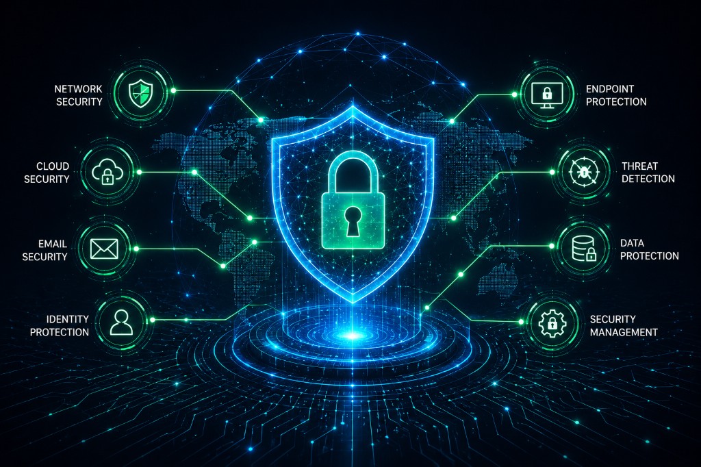 Cyber security lock graphic with circuit overlay