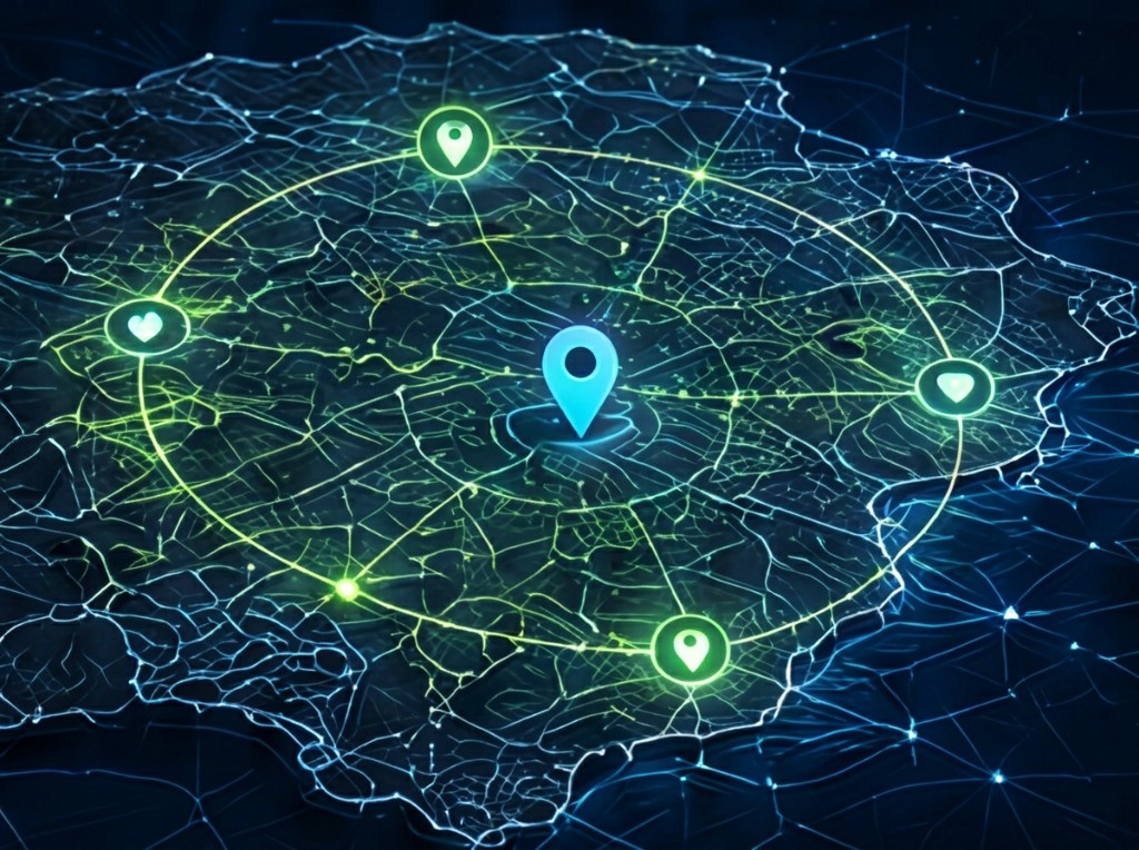 Geofencing map with mission nodes and policy overlay